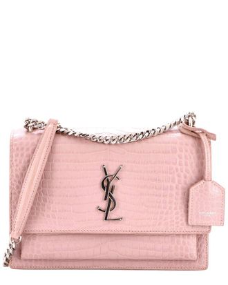 Saint Laurent Pink Croc-Embossed Leather Sunset Crossbody Medium (Authentic Pre-Loved)