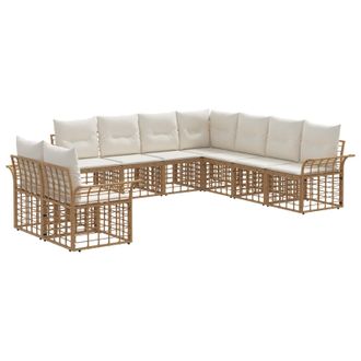 vidaXL Conjunto De Sof&aacute;s De Exterior 9 Pcs Natural Y Crema Poli&eacute;ster Vidaxl
