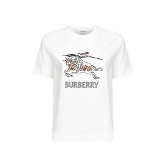 Burberry T-Shirts, female, White, XS, Embroidered Cotton T-Shirt