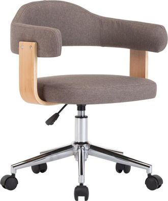 vidaXL Silla De Oficina Giratoria De Madera Curvada Y Tela Gris Taupe Vidaxl