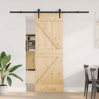 Berkfield Home Sliding Door with Hardware Set 70x210 cm Solid Wood Pine in Light Tan