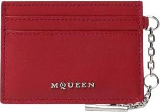 Alexander McQueen Accessoires, Dames, Rood, ONE Size, Leer, Zwarte Ketting Portemonnee Kaarthouder