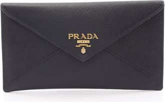 Prada Black Saffiano Triangle Long Wallet (Bi-Fold) (Pre-Owned)