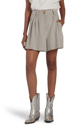 Golden Goose Pleated Cotton Herringbone Shorts in Dark Olive/Vintage White at Nordstrom, Size 8 Us