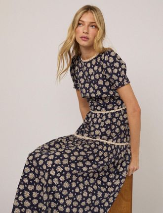 Nobody's Child Navy Floral Dara Midi Dress
