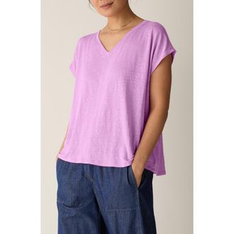 Eileen Fisher V-Neck Organic Linen T-Shirt in Bright Aster at Nordstrom, Size Xx-Small