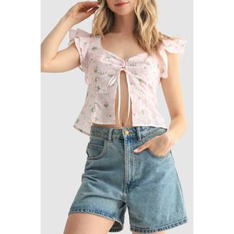 All in Favor Flutter Sleeve Split Front Top in Blush at Nordstrom Rack, Size X-Large