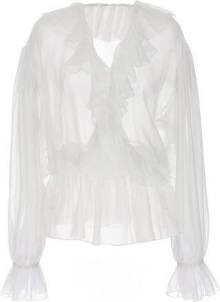 Dolce & Gabbana White Ruffle Blouse