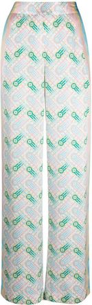 Casablanca graphic-print straight-leg silk trousers - women - Polyester/Silk - 34 - Blue