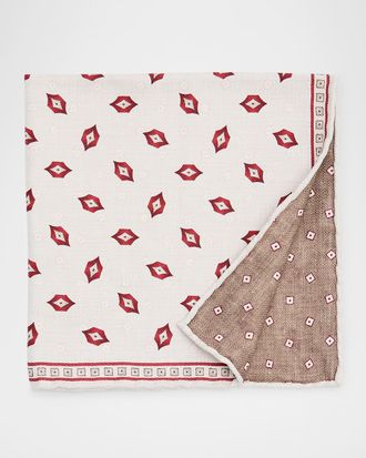 Brunello Cucinelli Mens Geometric Leaf-Print Silk Pocket Square