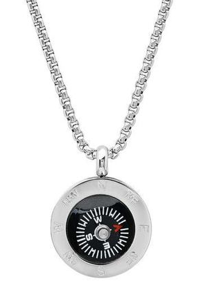 Steeltime Mens Stainless Steel Compass Pendant Necklace in Silver at Nordstrom Rack