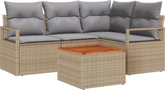 vidaXL Garden Sofa Set with Cushion 5 pcs Beige Poly rattan Vidaxl