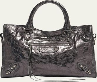 Balenciaga Le City Medium Metallic Leather Tote Bag