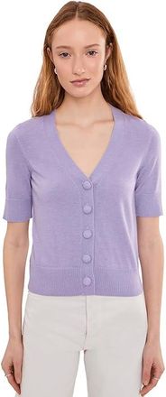 CeCe by Cynthia Steffe Short Sleeve Button Front Cardigan Womens Sweater French Lavender : MD, Acrylic/Nylon/Polyester