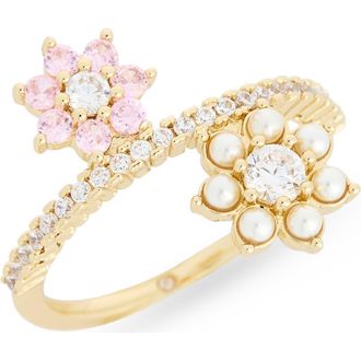 Covet Cubic Zirconia & Faux Pearl Scattered Flower Ring in Clear Multi /Gold at Nordstrom Rack, Size 8