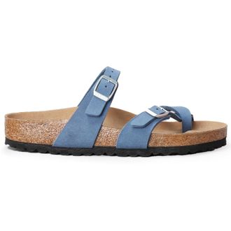 Birkenstock Mayari Synthetic Leather Unisex Toe Post Sandals - Soft Birki Vegan Elemental Blue - Size:UK 5.5