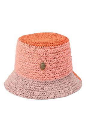 Kurt Geiger Colorblock Raffia Bucket Hat in Coral Glow at Nordstrom