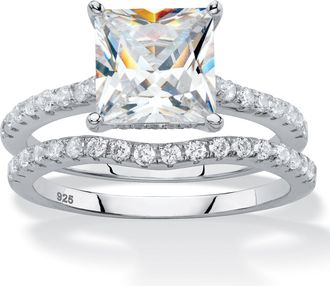 Palm Beach Jewelry 2.51 Cttw. Cubic Zirconia Platinum-plated Silver 2-Piece Bridal Ring Set