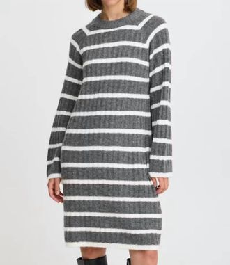 b.young Marianne Rib Long Sleeve Dress In Dark Grey Melange Mix