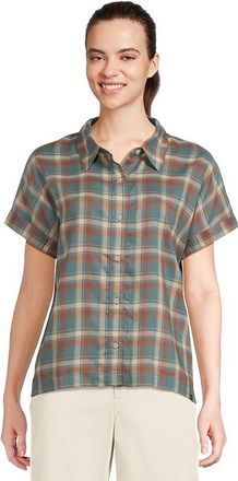 L.L.Bean Mountainside Shirt Short Sleeve Womens T Shirt Storm Teal Plaid : XS, Lyocell/Tencel