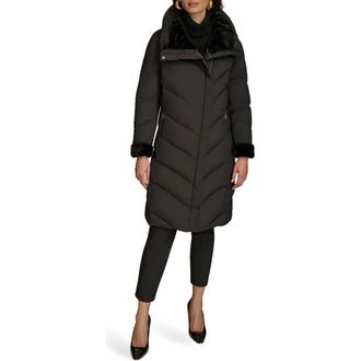 DKNY Water Resistant Chevron Down Puffer Coat in Black at Nordstrom, Size X-Small
