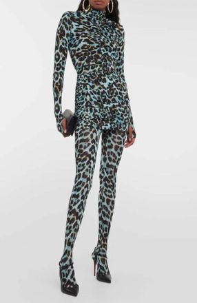 Alex Perry Cadie Leopard Print Tights In Blue