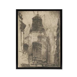 Artery8 J Pennell Standard Oil Building With Scaffolding Framed Canvas Art in Grey | Size: W24 x H32