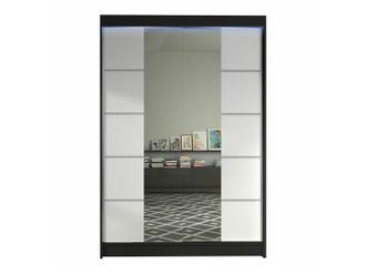 Mirjan24 Armario Closico Salvor V, Negro + Blanco, 200x120x58cm, Puertas De Armario: Correderas, N&uacute;mero De Estantes: 5, Led