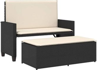 vidaXL Vidaxl - Banco De Jard&iacute;n Con Cojines Y Reposapi&eacute;s Rat&aacute;n Sint&eacute;tico Negro