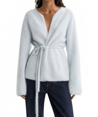 Soft Goat Brushed Knitted Cardigan In Light Blue