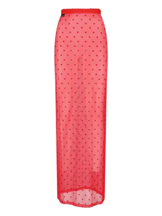 Marine Serre Red Moonogram Sheer Mesh Midi Skirt
