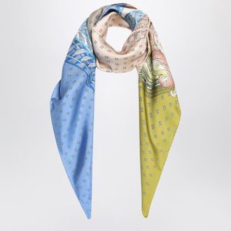 Ferragamo Green/blue silk scarf with Madras print