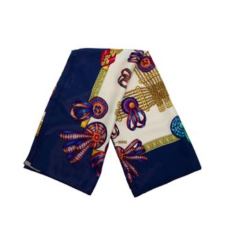 Herm&egrave;s Pre-owned Womens Les Rubans Du Cheval Silk Scarf 90 - Navy Textile - One Size