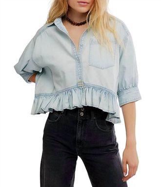 Free People Bailey Denim Shirt In Light Tint Wash Blue