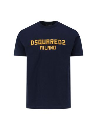 Dsquared2 Dark Blue Cotton Crew Neck T-Shirt with Contrasting Logo