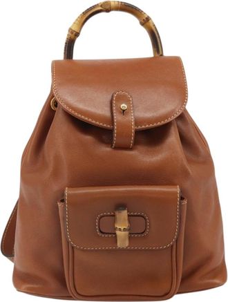 Gucci Vintage Bamboo Backpack Leather Brown Leather Backpack Bag (Pre-Owned)