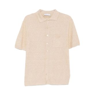 Daniele Fiesoli Short Sleeve Shirts, male, Beige, Size: XL Cable Knit Polo Shirt
