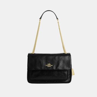 Coach Womens Elodie Crossbody Bag With Quilting - Black Leather - One Size