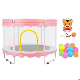OEM Foxsport Trampol&iacute;n Para Ni&ntilde;os, 150&times;150&times;110cm, Equipado Con Una Canasta Y Pelotas De Pl&aacute;stico, Coj&iacute;n De Rebote - Carga 100 Kg - Rosa
