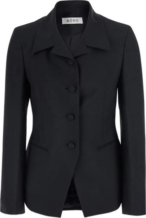 R&oacute;he Geknoopte Kraag Jas - Dames - Blazers - Zwart - L - Wol - Jassen