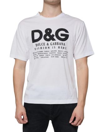 Dolce & Gabbana Mens White Cotton Dg Logo Print Casual T-Shirt