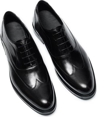 Generic Mens Low Block Heel Wingtip Elevator Oxfords Lace Up Wedding Business Shoes Pointed Toe Formal Shoes,Black,5.5 UK