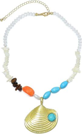 Adornia Adornia Plated Mixed Beaded Oversized Shell Necklace