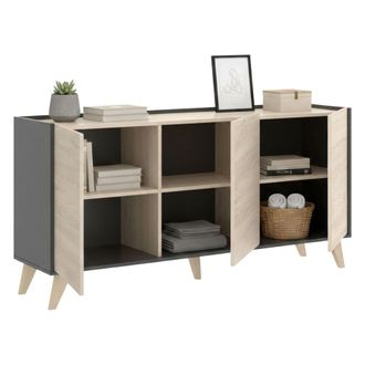 Dmora Aparador Dadop, Buffet Para Sal&oacute;n, Aparador Moderno Para Sal&oacute;n Con 3 Puertas, 155x43h75 Cm, Roble Y Antracita - Dmora