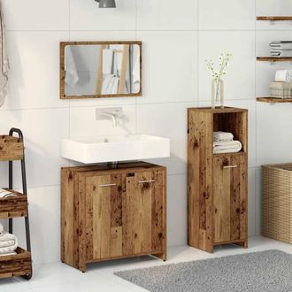 Berkfield Home Durable 3 Piece Bathroom Furniture Set Old Wood Engineered Wood in Brown
