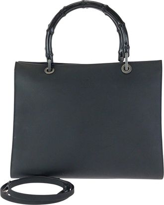 Gucci Black Calfskin Bamboo Tote (Authentic Pre-Loved)