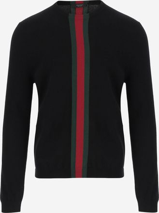Gucci Mens Cashmere Sweater With Web Detail, Black