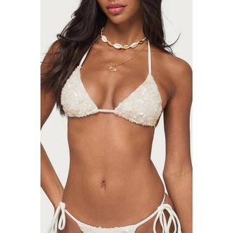 Edikted Grace Sequin Bikini Top in White at Nordstrom, Size X-Small