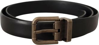 Dolce & Gabbana Zwart Kalfsleer Geborsteld Messing Doosgesp Riem - Heren - Riemen - Zwart - ONE Size - Leer - Accessoires