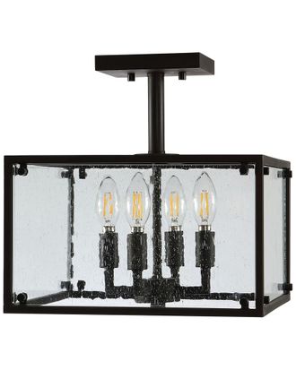 Jonathan Y Designs Jonathan Y Paysan 13In 4-Light Iron/Seeded Glass Rustic Farmhouse Led Flush Mount